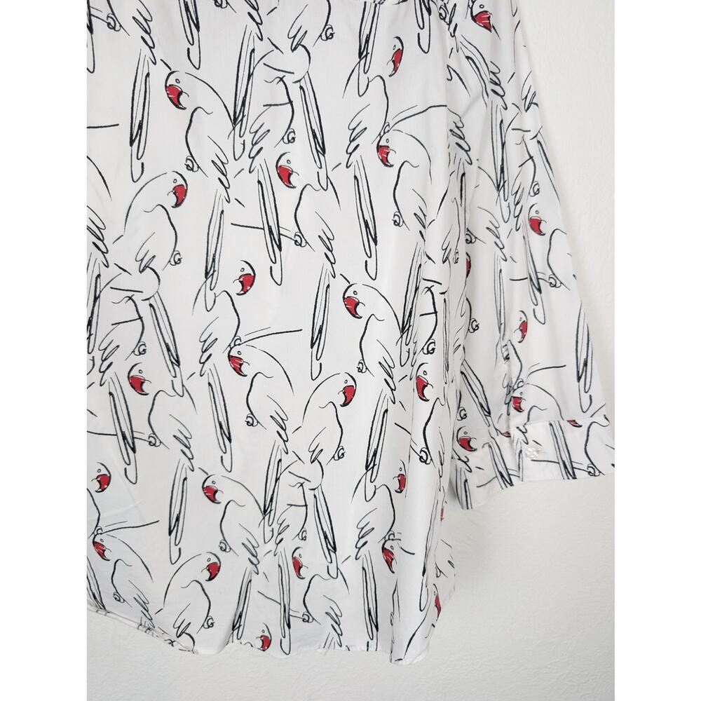 Chicos Top Amazon Parrots Print Tie Front Popover Alabaster Novelty White Size M - Picture 6 of 10